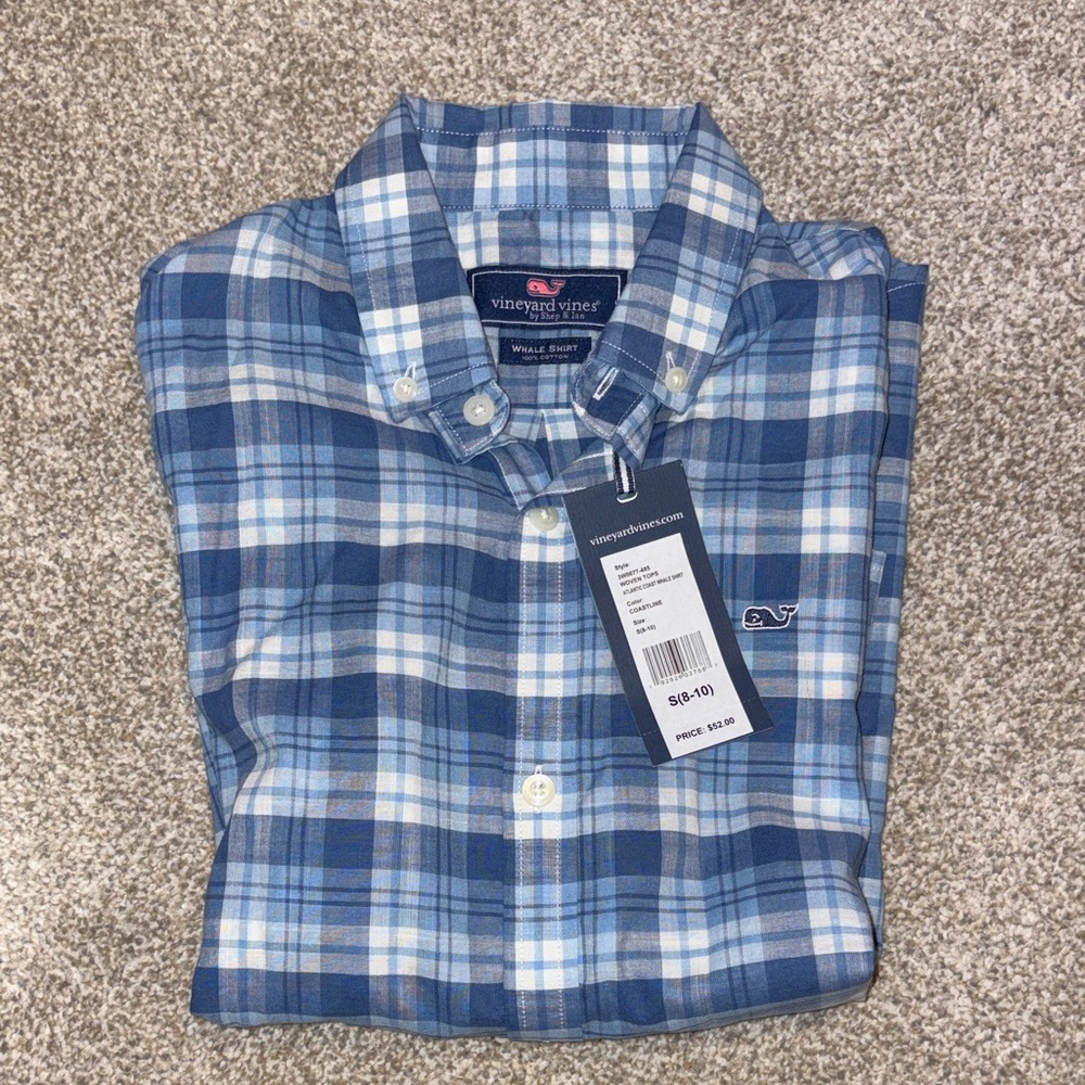 Vineyard Vines Boy’s Casual Blue and White Plaid Shirt